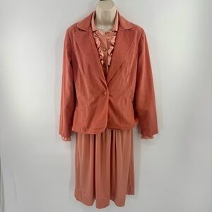 Vintage Sunshine Alley Peach Ruffled Dress with Matching Jacket Set
